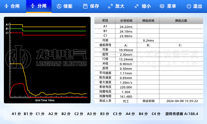 高壓開(kāi)關(guān)特性測(cè)試儀-測(cè)試數(shù)據(jù)界面 高壓開(kāi)關(guān)特性測(cè)試儀-測(cè)試數(shù)據(jù)界面